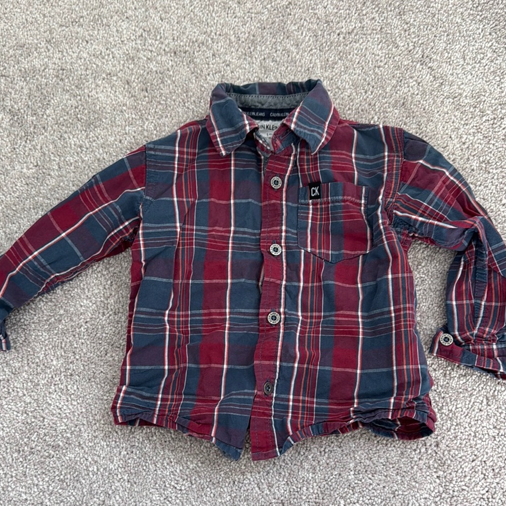 Calvin Klein Red and Blue Plaid Button Down Shirt